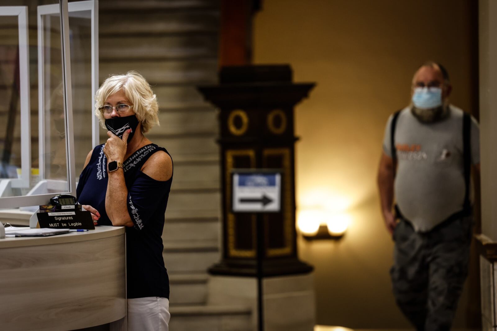 Dayton City Hall receptionist Brenda Andrews said. “I totally agree with the vaccine mandate. It’s getting critical again and I don’t want to get sick.” Jim Noelker/Staff