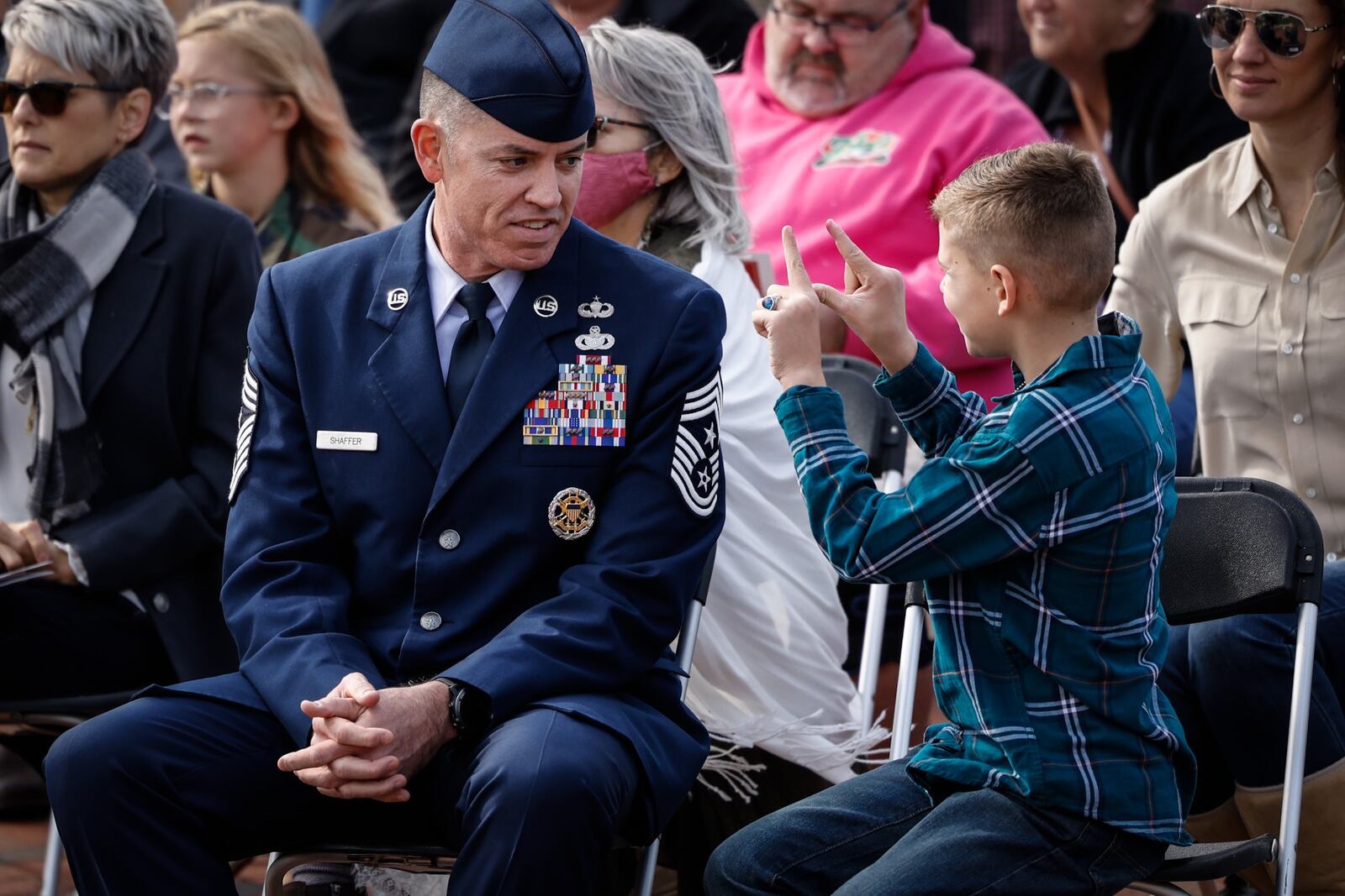 Veterans and their families along with Centerville residents gathered at Leonard Stubbs Memorial Park to honor veterans on Veterans Day Nov. 11, 2021. JIM NOELKER.STAFF