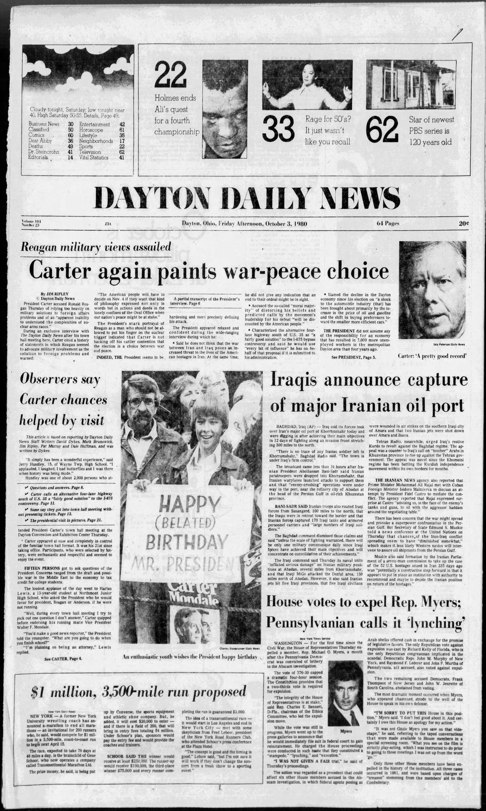 President Jimmy Carter, on a re-election campaign swing through the Midwest, stopped in Dayton on Oct. 2, 1980. Carter, who was being challenged by former California Gov. Ronald Reagan at the time, was making his first visit to the Gem City as president.