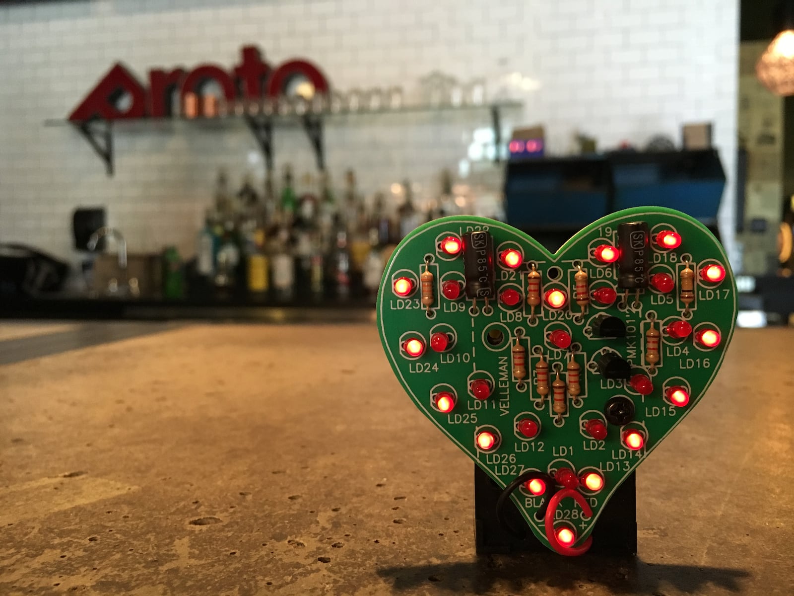 This LED blinking heart is a project you can easily make on a first date at Proto Build Bar in Dayton. (TABATHA WHARTON/STAFF)