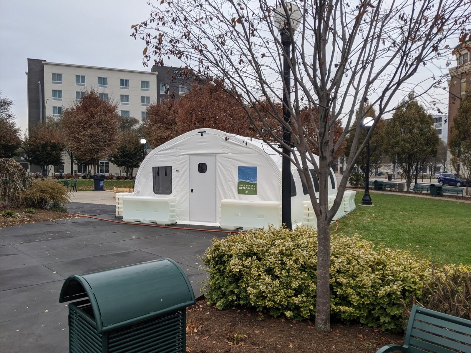 The new Kettering Health Network Comfort Tent is a heated space with family-style seating for about 40 people to thaw out, relax and enjoy a cup of hot cocoa. CONTRIBUTED