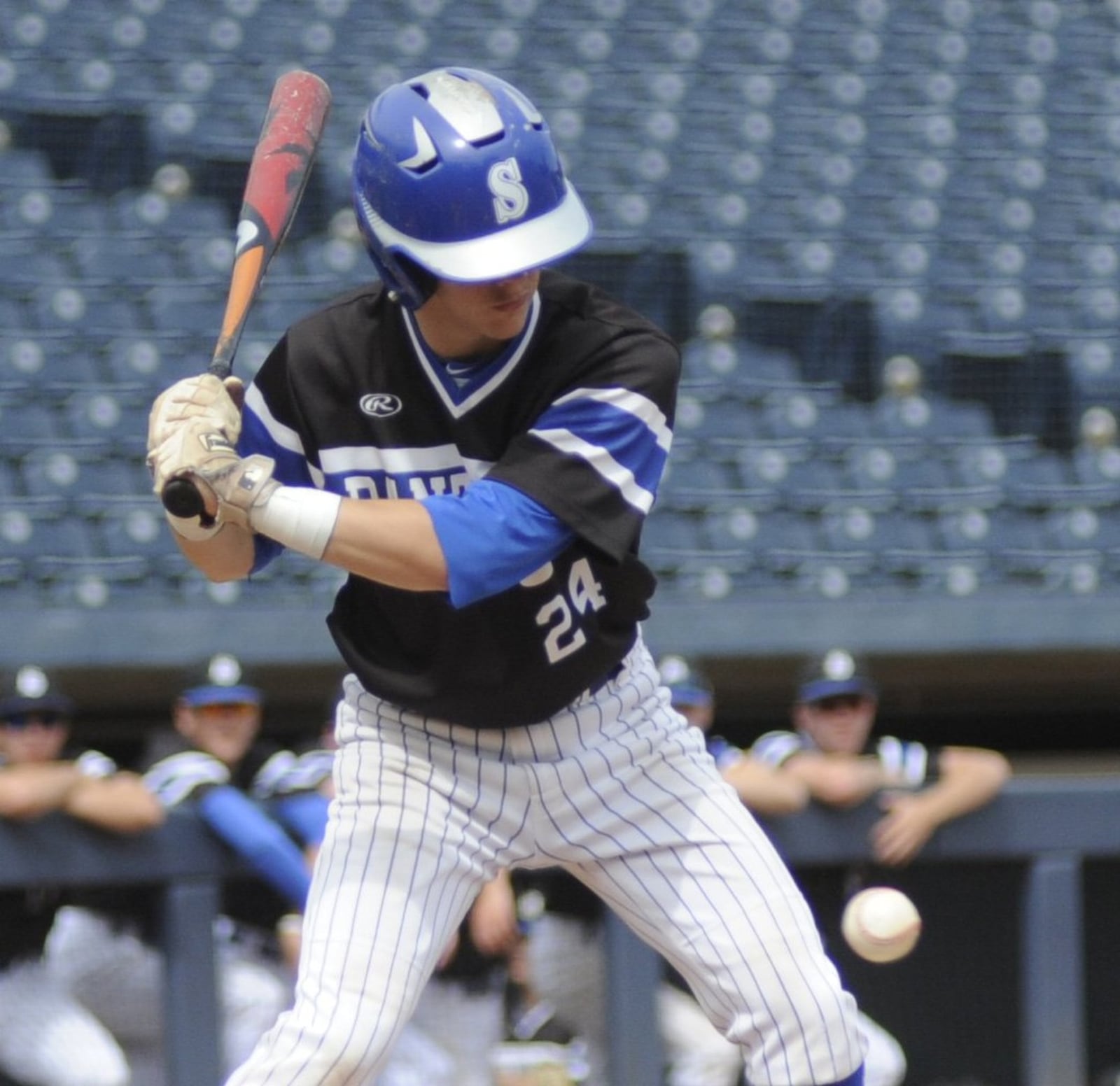 Springboro junior Ben Barber takes a pitch. Mentor defeated Springboro 4-0 in a D-I baseball state semifinal at Akron’s Canal Park on Friday, June 7, 2019. MARC PENDLETON / STAFF