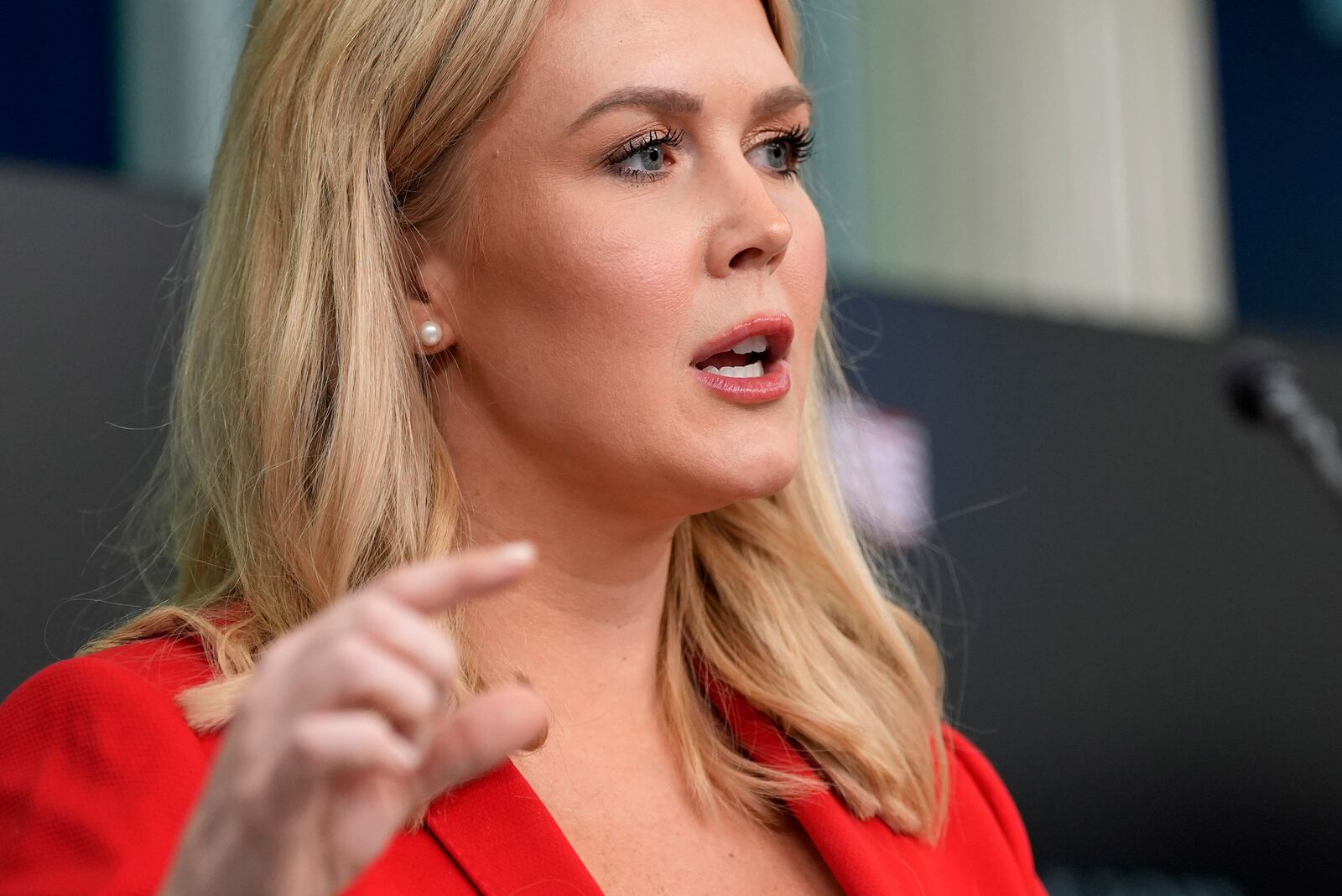 White House press secretary Karoline Leavitt speaks with reporters in the James Brady Press Briefing Room at the White House, Tuesday, Feb. 25, 2025, in Washington. (AP Photo/Alex Brandon)