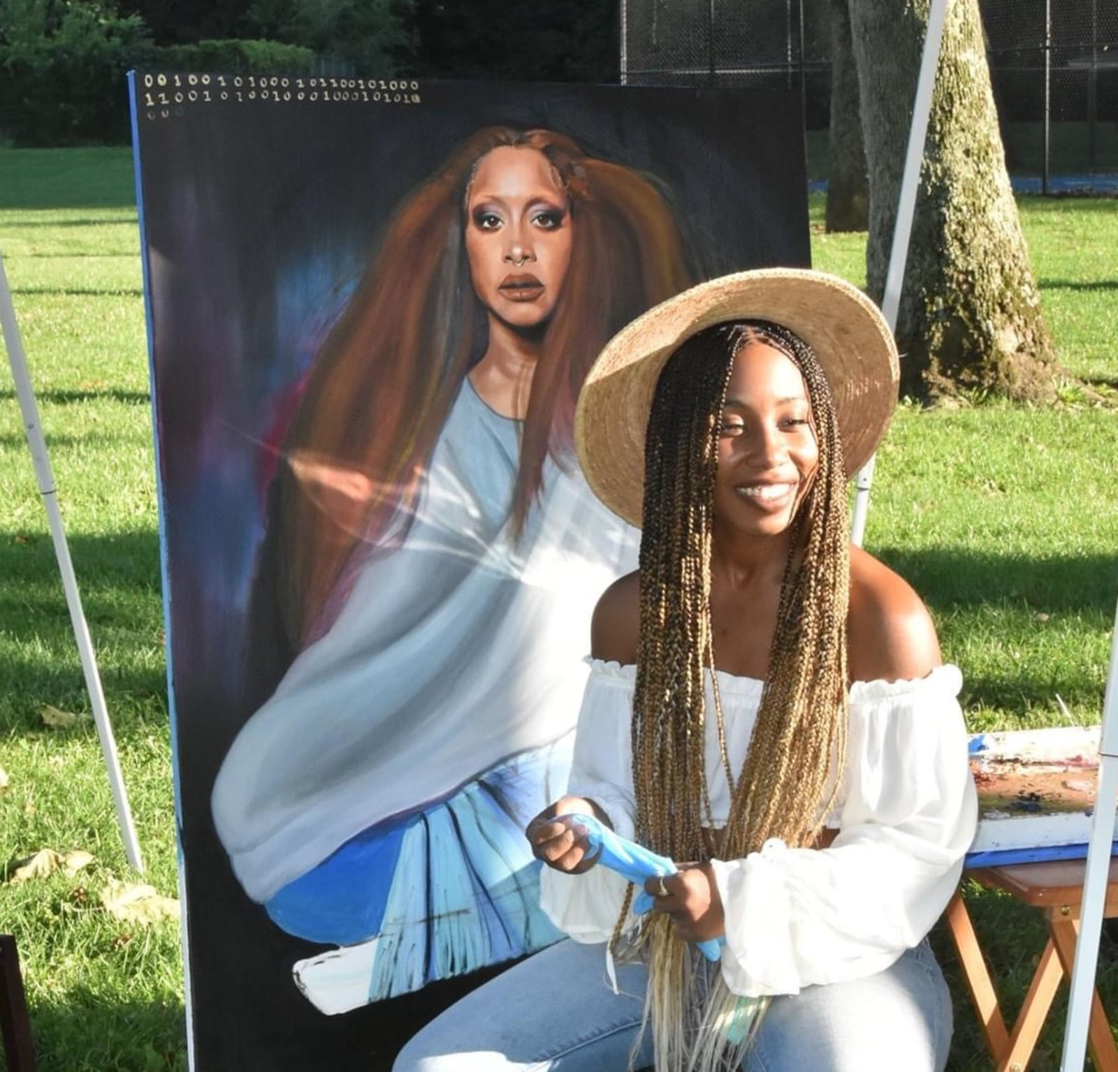 Ja-Mae Abney, a 2009 Stviers School for the Arts graduate, has several oil paintings on display in a Cincinnati coffee house where Vice President Kamala Harris recently made a visit. CONTRIBUTED PHOTO