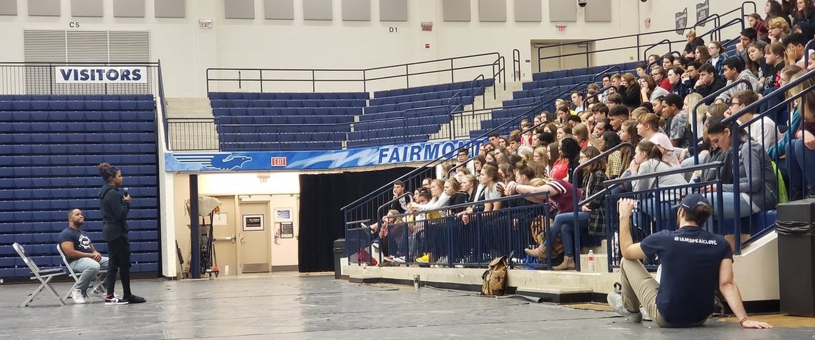 Fairmont point guard Makira Webster gives powerful speech on the troubling things she has endured to Fairmont students at the school in 2019. Tom Archdeacon/CONTRIBUTED