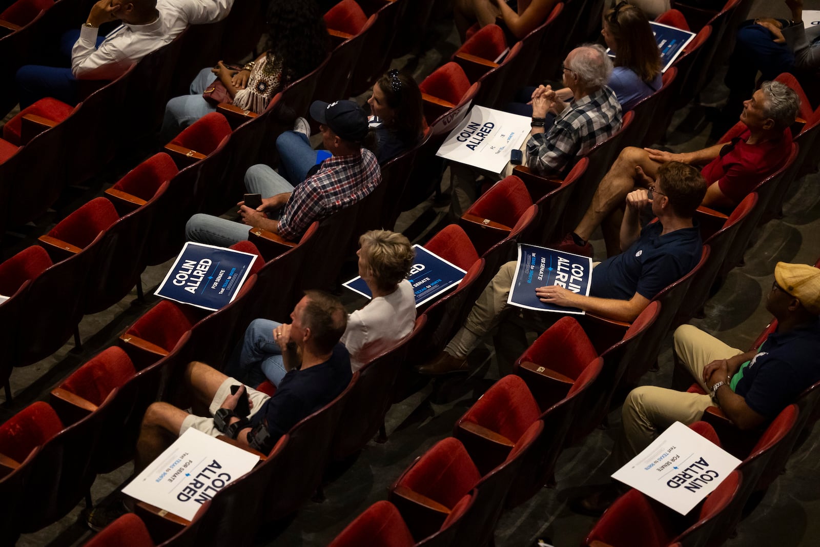 Supporters listen during a rally for Rep. Colin Allred, D-Texas, at Texas Southern University on Tuesday, Oct. 29, 2024, in Houston. (AP Photo/Annie Mulligan)