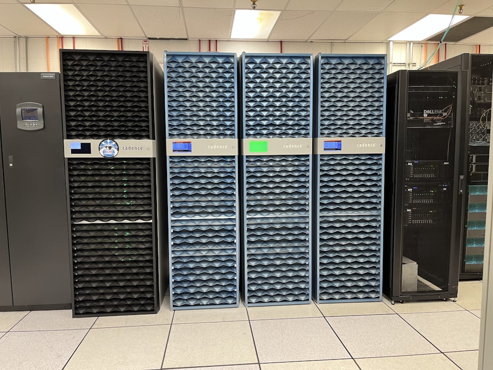 A line of servers at the Air Force Research Lab's DOD Supercomputing Resource Center. THOMAS GNAU/STAFF