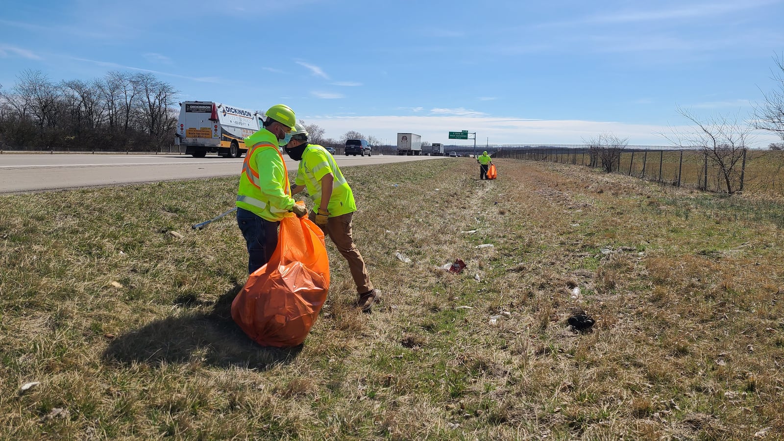 ODOT crews pick up trash along I-75 in Moraine on Friday, March 12. CONTRIBUTED