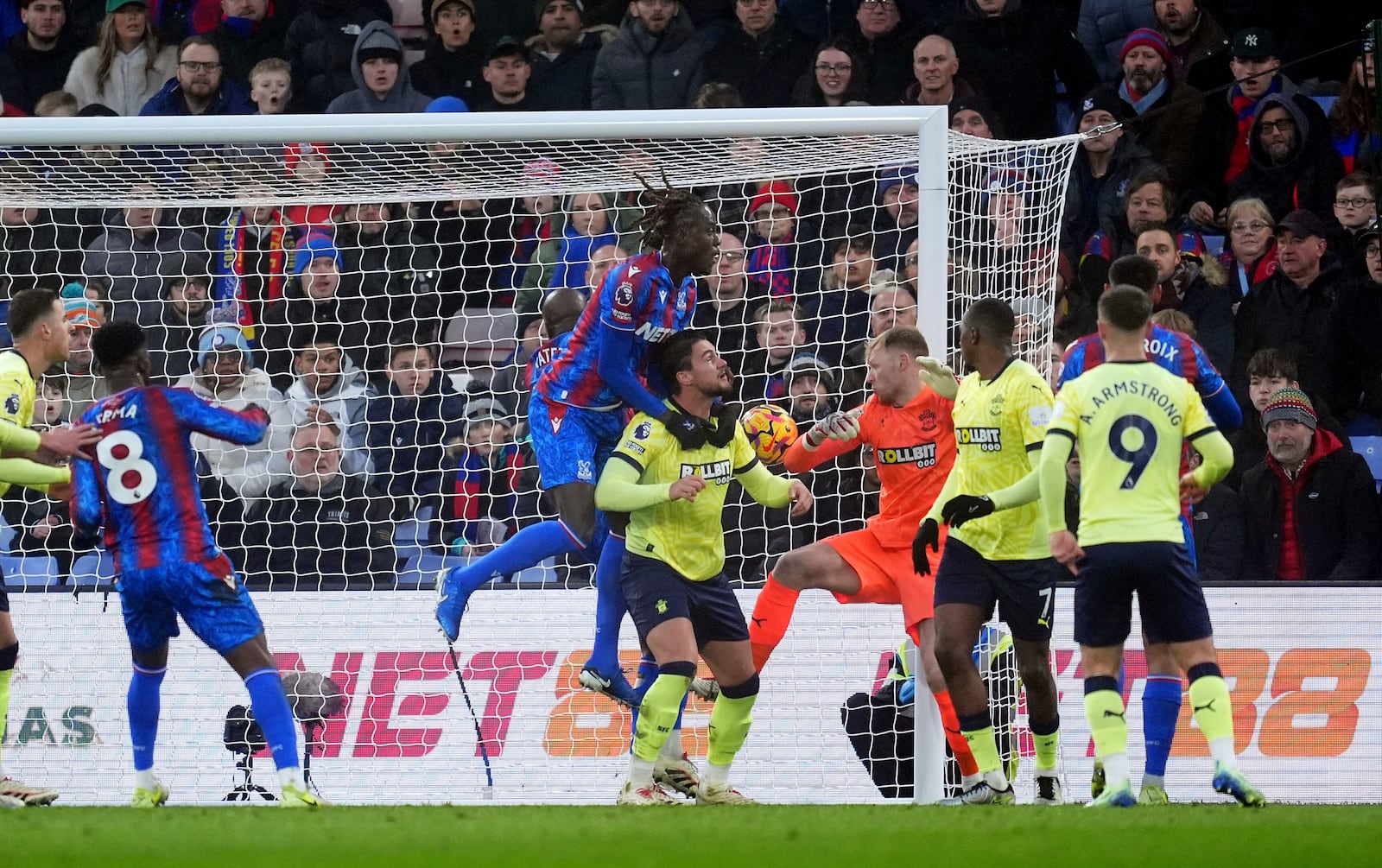 Crystal Palace's Trevoh Chalobah scores his side's first goal during the English Premier League soccer match between Crystal Palace and Southampton at Selhurst Park, London, Sunday, Dec. 29, 2024. (Adam Davy/PA via AP)