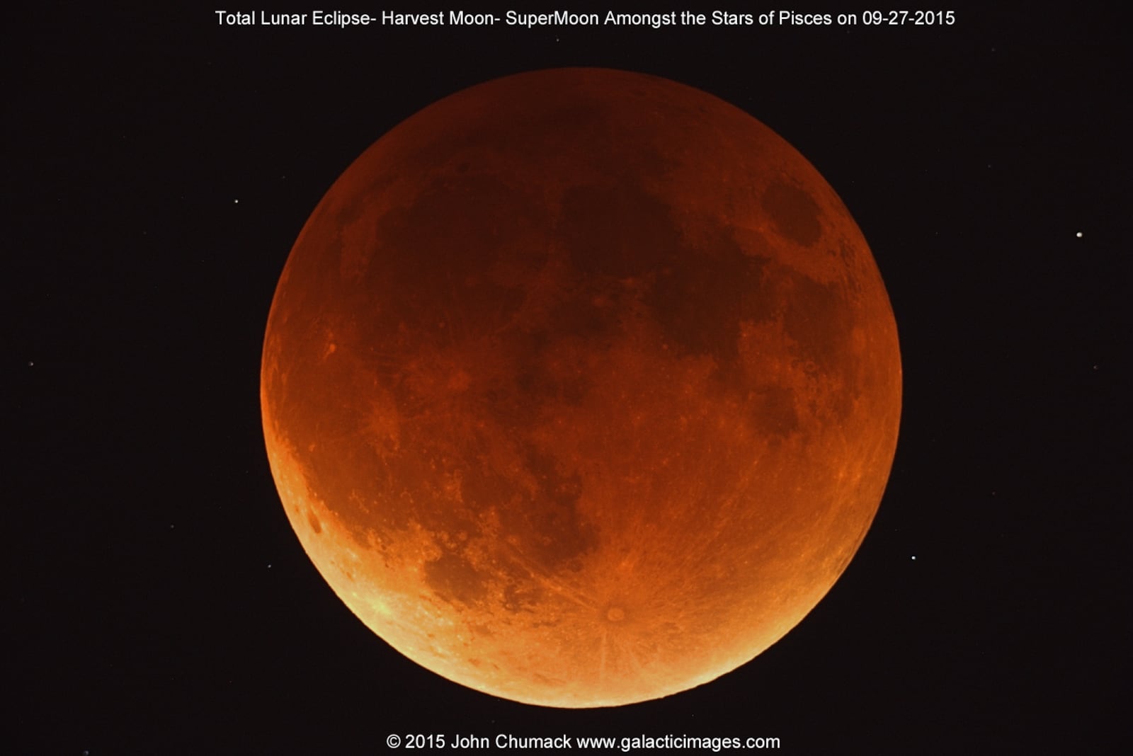 ToTal Lunar Eclipse - Harvest Moon- Super Moon on 09-27-2015 Captured from Lincoln, Nebraska. 8 inch Diameter SCT telescope (2000mm FL) F10, ISO 3200, 4 second exposure