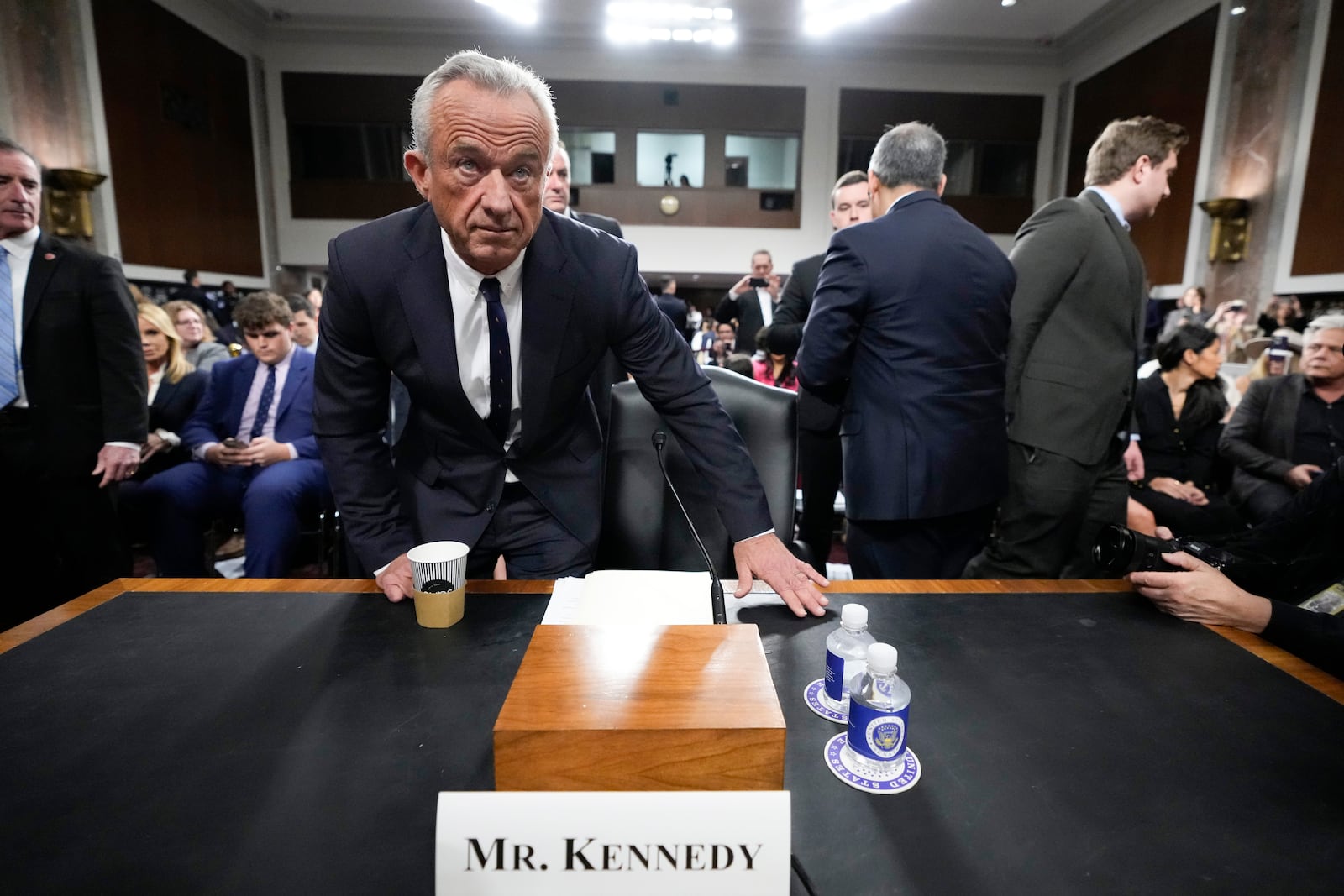 Robert F. Kennedy Jr., President Donald Trump's choice to be Secretary of Health and Human Services, arrives to appear before the Senate Finance Committee for his confirmation hearing, at the Capitol in Washington, Wednesday, Jan. 29, 2025. (AP Photo/Ben Curtis)