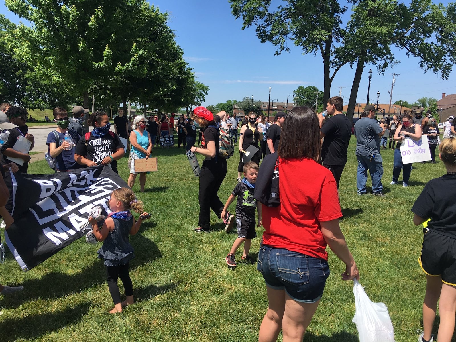 About 100 people gather at the stage in Riverfront Park / Credit: Timothy Gaffney