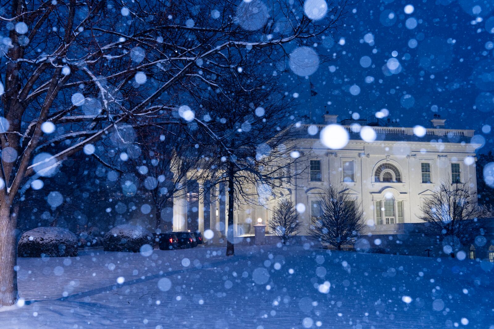 The White House is seen as the snow falls, Tuesday, Feb. 11, 2025, in Washington. (Photo/Alex Brandon)