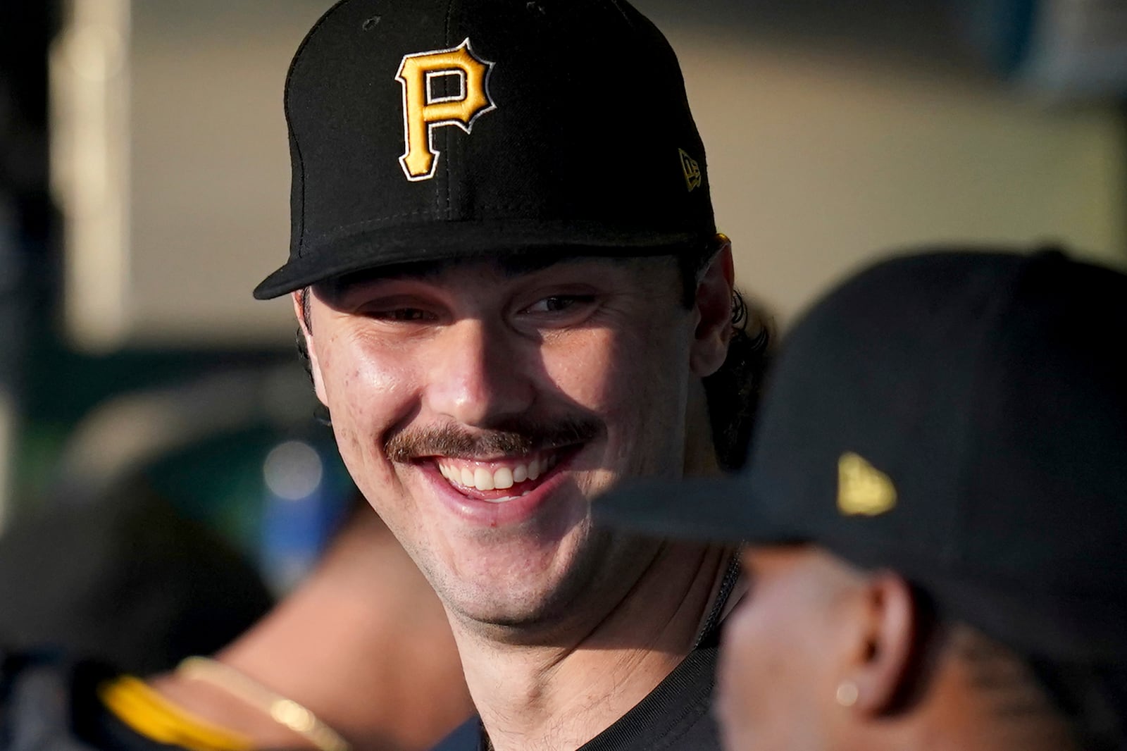 FILE - Pittsburgh Pirates' Paul Skenes stands in the dugout before a baseball game against the Miami Marlins Tuesday, Sept. 10, 2024, in Pittsburgh. (AP Photo/Matt Freed, FIle)