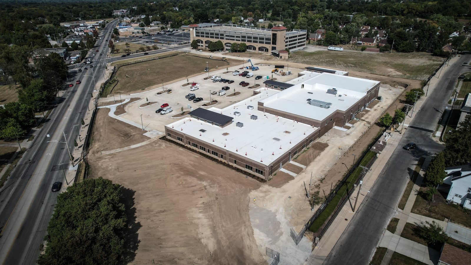 The new Premier Health YMCA building going in at the site of the former Good Samaritan Hospital on Philadelphia Drive in Dayton. JIM NOELKER/STAFF