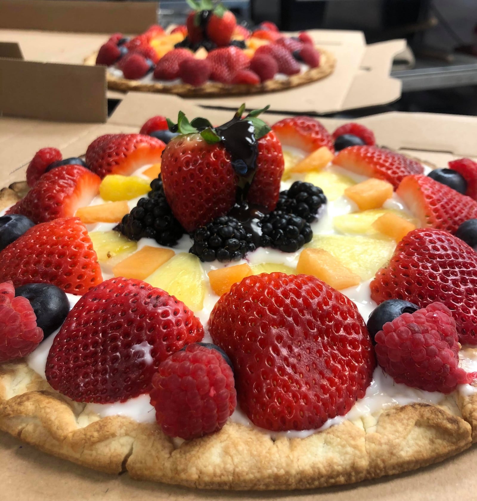 The popular fruit pizza from new Belmont restaurant Poppies Pizzaria.