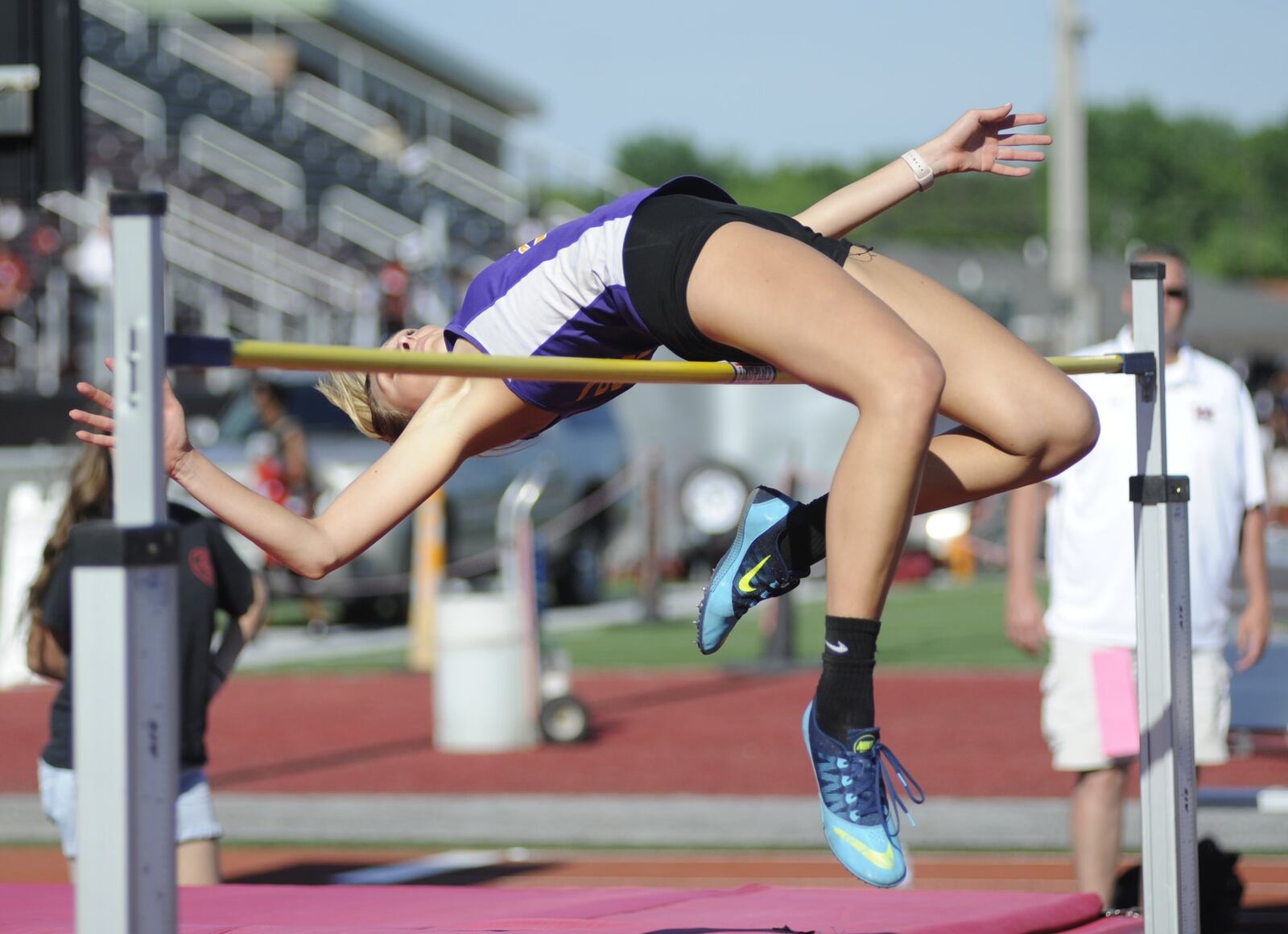 Bellbrook senior McKenna Kramer was second in the high jump. The D-I regional track and field meet was at Wayne on Wed., May 23, 2018. MARC PENDLETON / STAFF