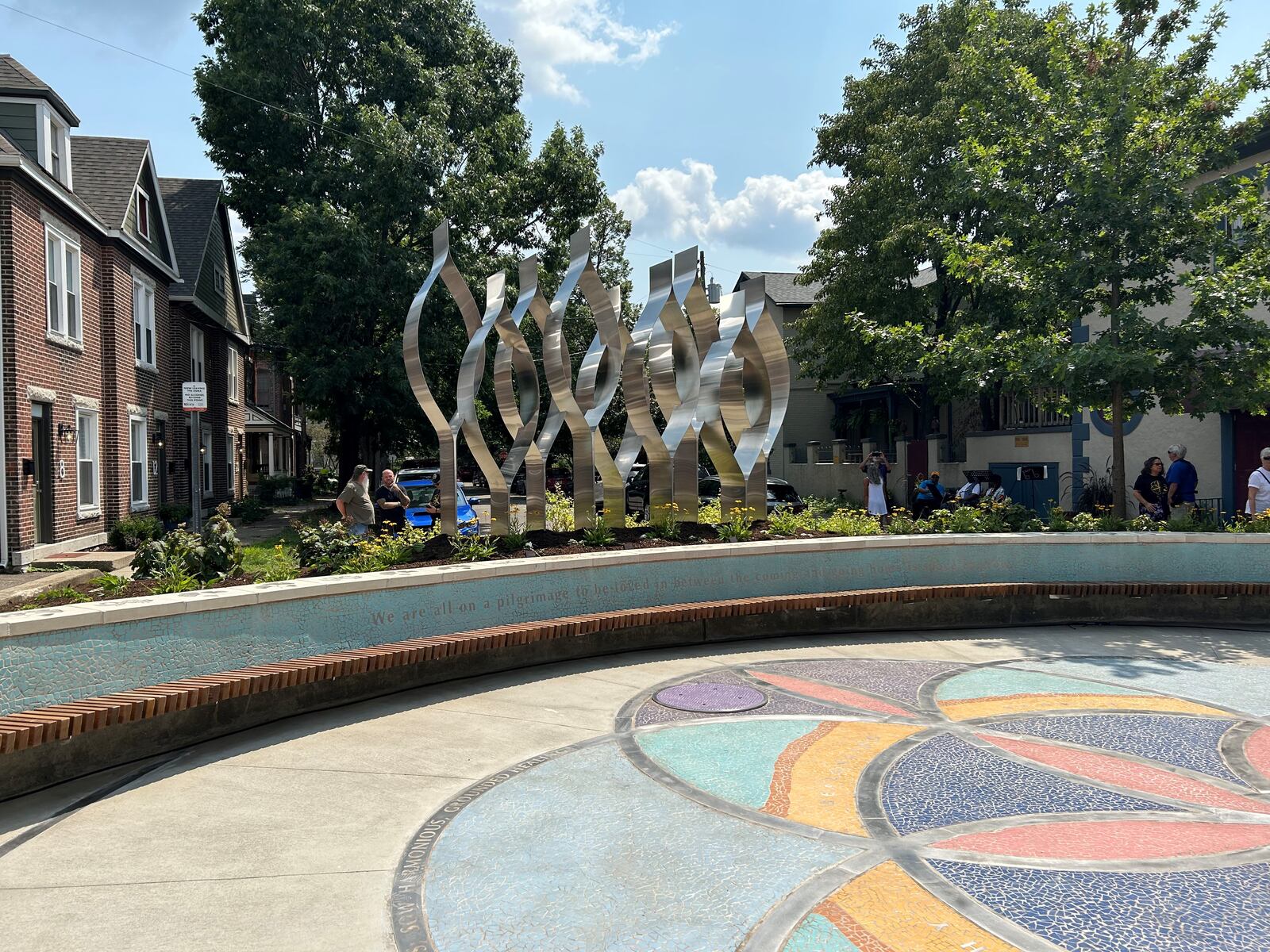 The Seed of Life memorial to the victims of the Aug. 4, 2019 shooting in Dayton's Oregon District was unveiled on Sunday, Aug. 4, 2024. The memorial is located at 530 E. Fifth Street in the Oregon District. LYNN HULSEY/STAFF