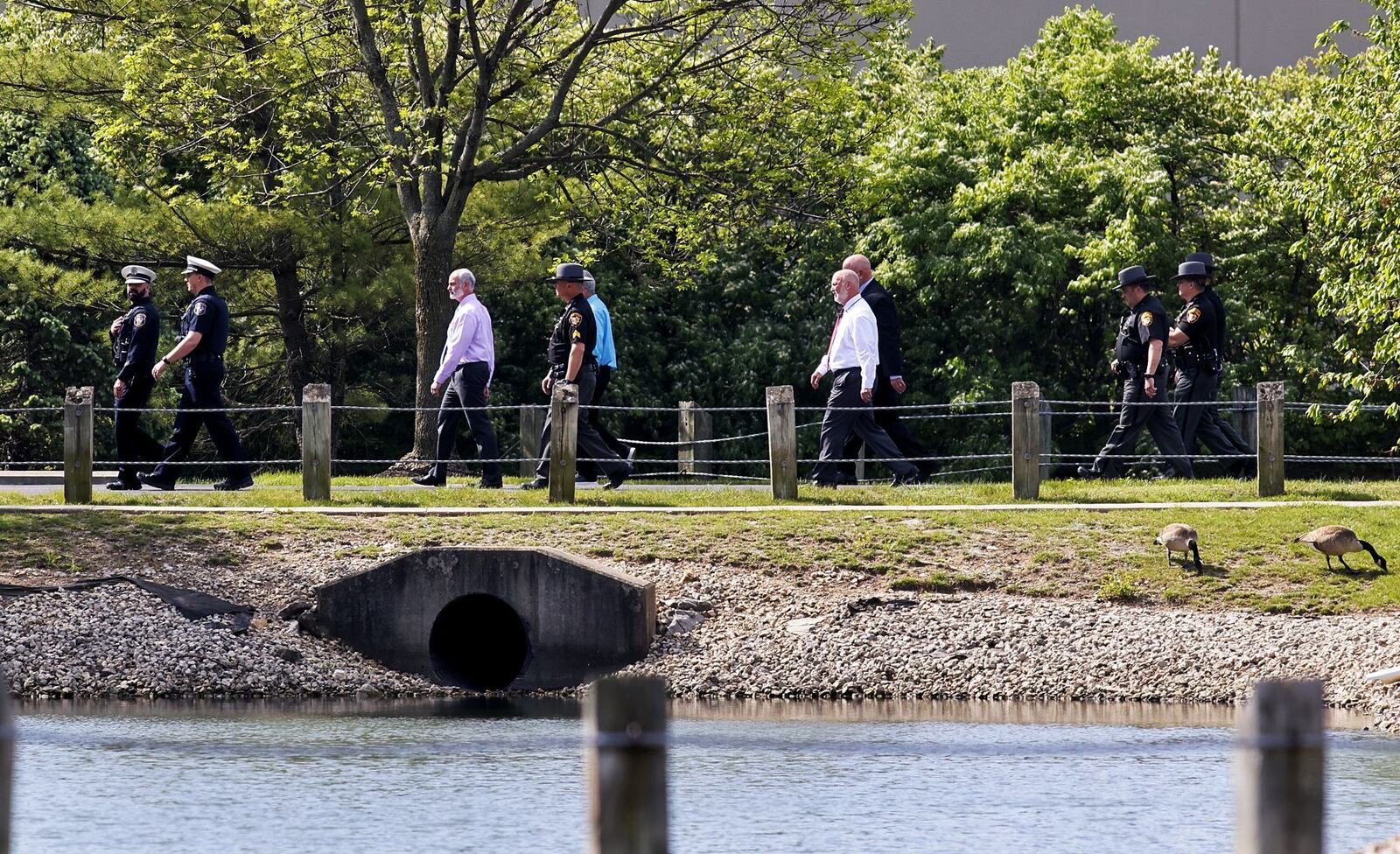 Judges, prosecution and defense teams, and court services deputies and West Chester Police officers visit the crime scene at Lakefront at West Chester on the first day of the retrial of Gurpreet Singh Monday morning, April 29, 2024 in Butler County Common Pleas Court in Hamilton. He is charged with capital murder for allegedly killing 4 members of his family in 2019 in West Chester Township. NICK GRAHAM/STAFF