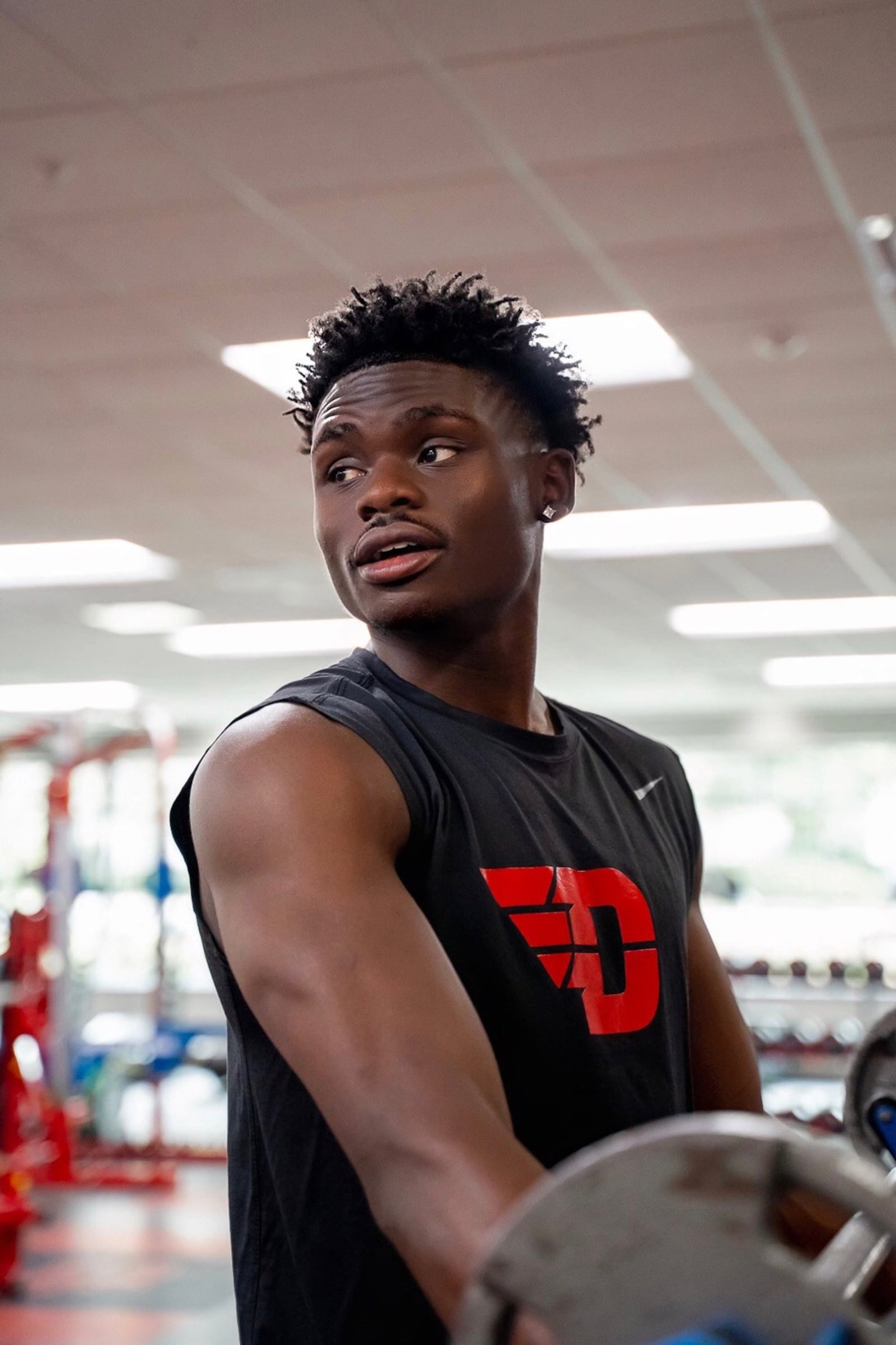 Enoch Cheeks, who transferred from Robert Morris University where he played three seasons, in the weight room at UD. CONTRIBUTED