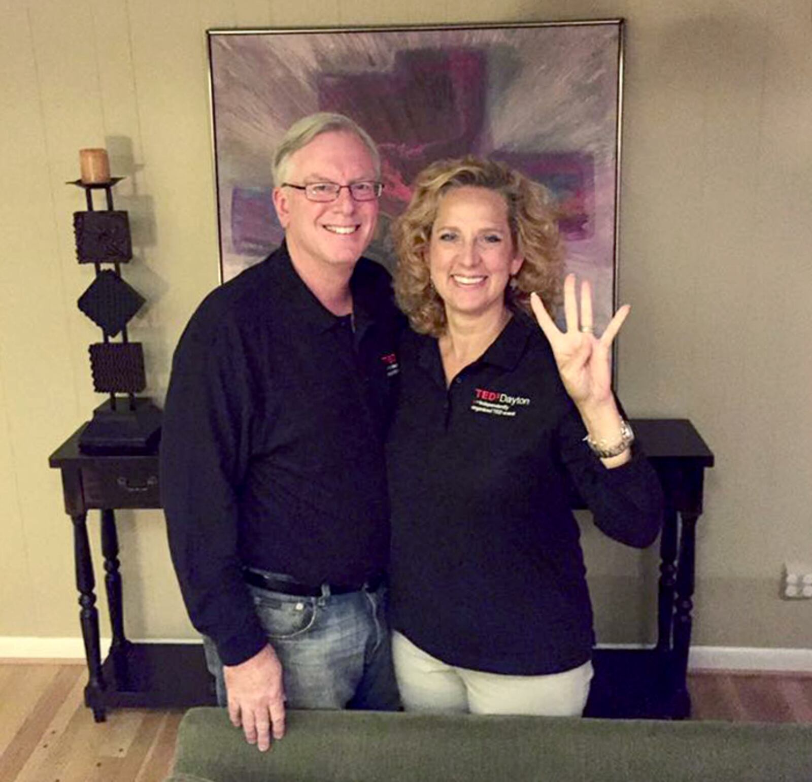 Diane Farrell and her husband, John, preparing for TEDxDayton's Fourth Signature event. CONTRIBUTED PHOTO