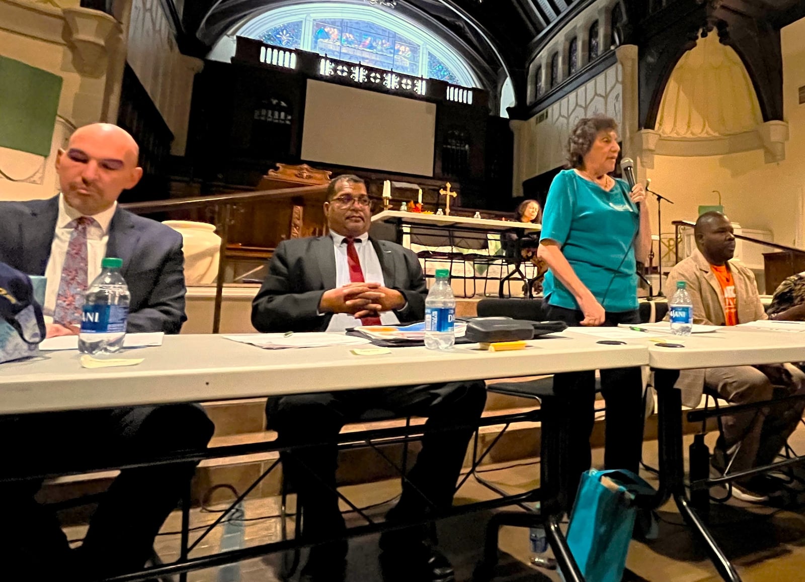 Four people are running for two seats on the Dayton City Commission. From the left, incumbent Commissioners Matt Joseph and Chris Shaw and challengers Valerie Duncan and Marcus Bedinger at a candidate forum hosted by the Dayton Unit NAACP on Sept. 25, 2023. CORNELIUS FROLIK / STAFF