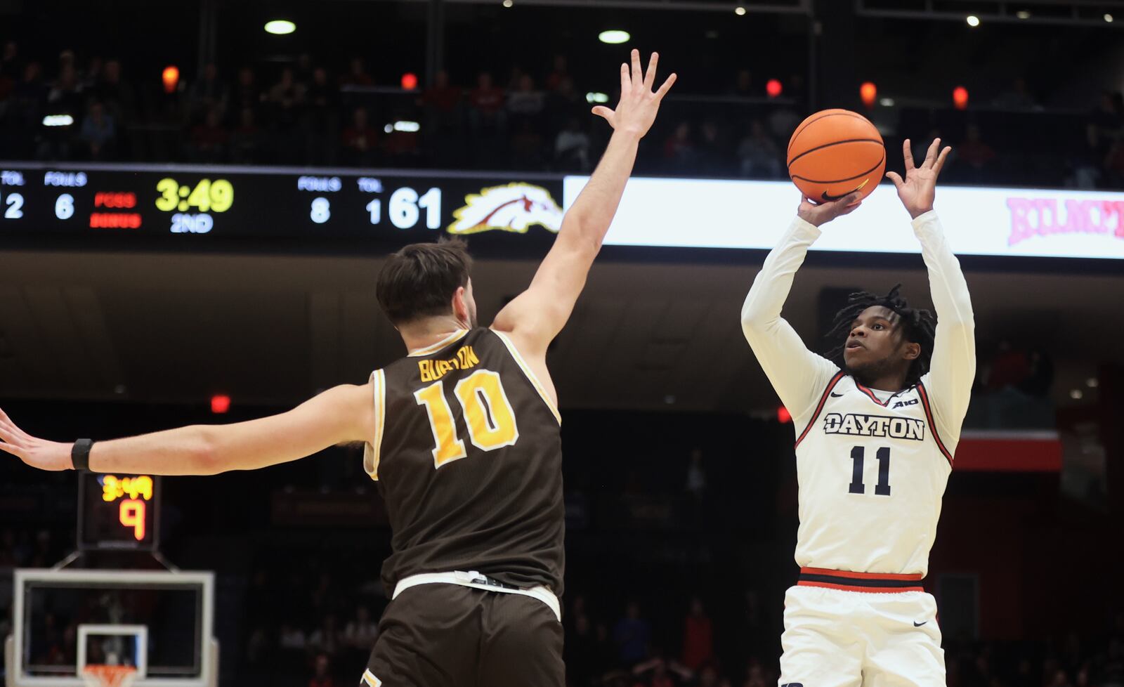 Dayton's Malachi Smith shoots against Western Michigan on Tuesday, Dec. 3, 2024, at UD Arena. David Jablonski/Staff