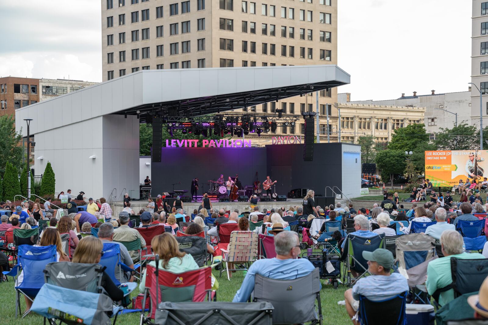 Lee Rocker, double bassist for the Stray Cats and his band played a free concert at Levitt Pavilion in downtown Dayton on Thursday, Aug. 18, 2022. TOM GILLIAM / CONTRIBUTING PHOTOGRAPHER