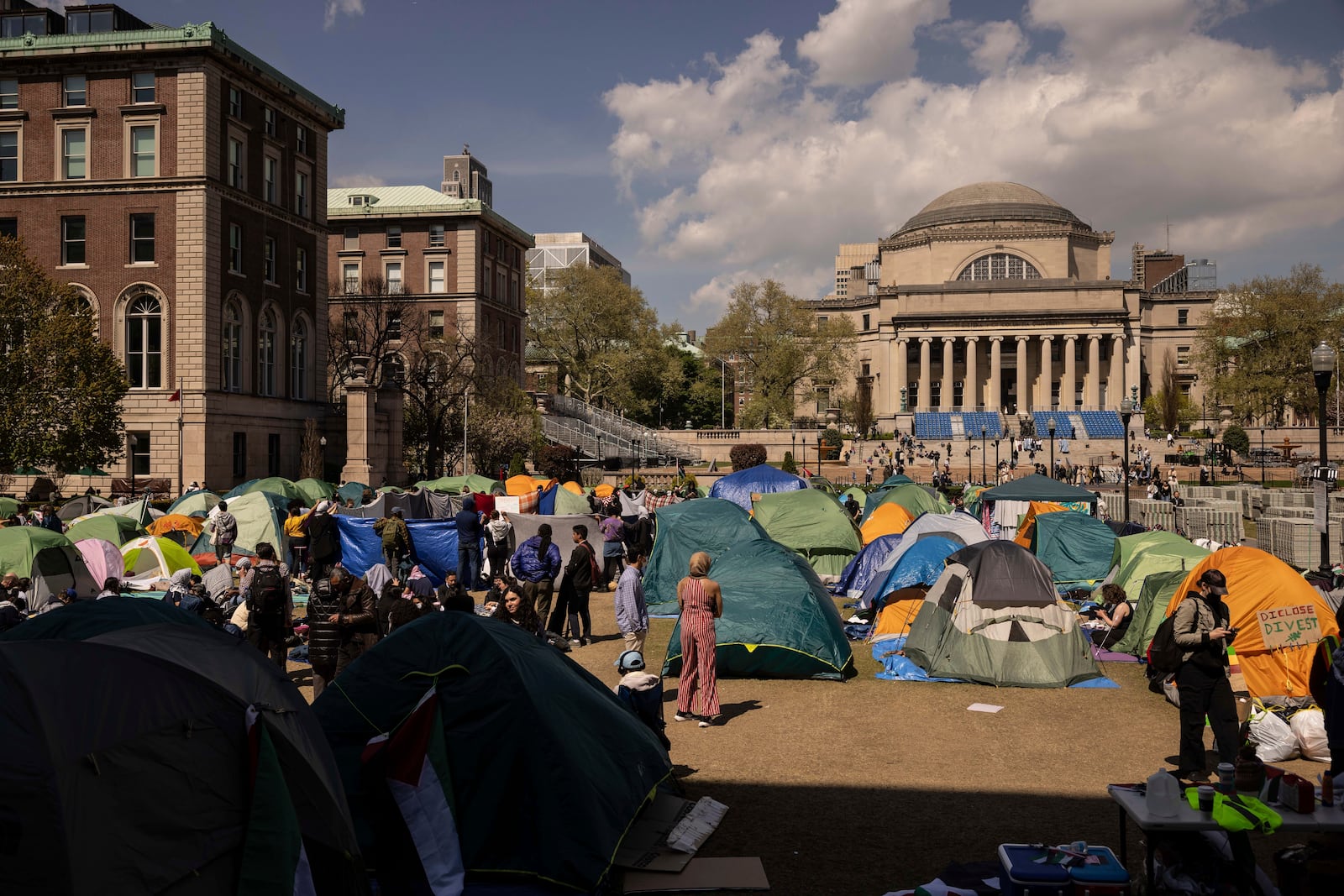 FILE - Pro-Palestinian demonstration encampment is seen at the Columbia University, April 26, 2024, in New York. (AP Photo/Yuki Iwamura, File)