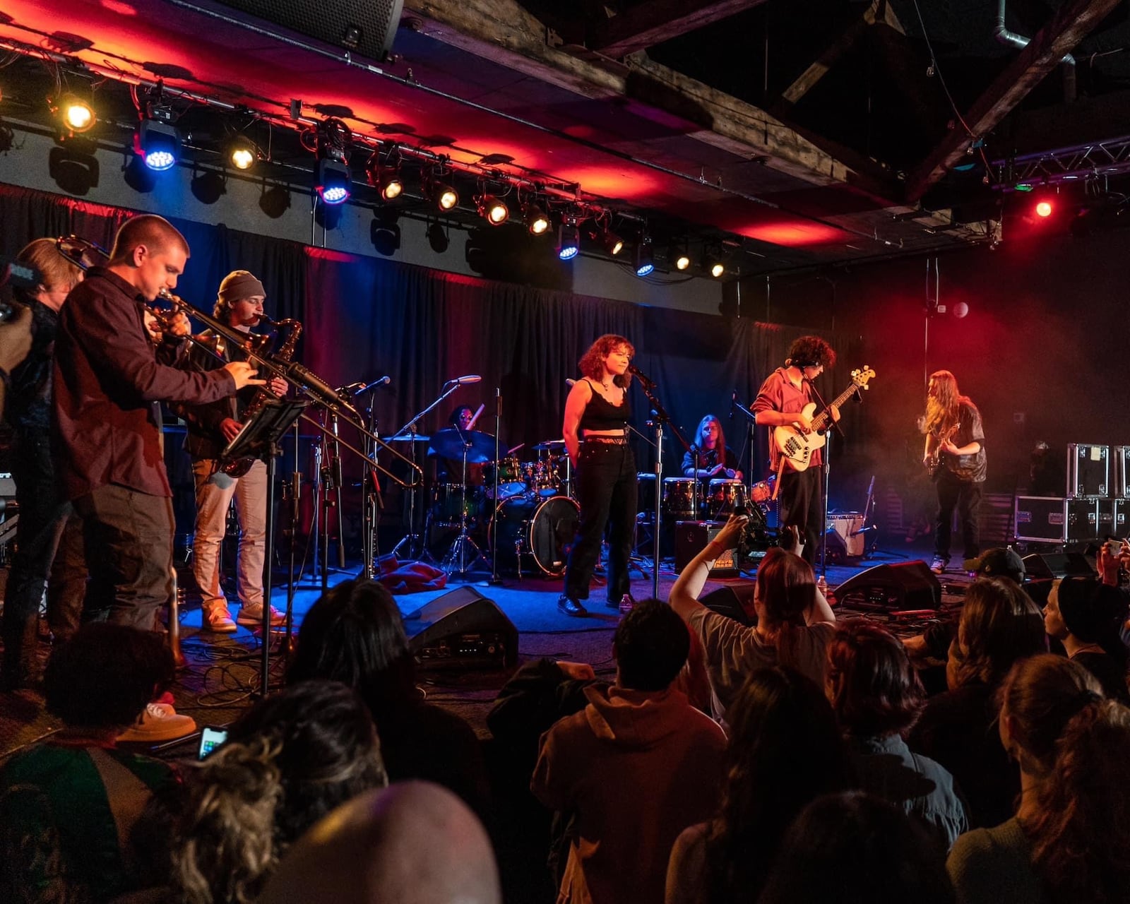 Crabswithoutlegs, a nine-piece jazz ensemble with recent graduates from Stivers School for the Arts, Fairmont High School and Arts & College Preparatory Academy in Columbus, won the Battle of the Bands finals at The Brightside in Dayton on Saturday, March 11. PHOTO BY JORDAN LYNN FRESHOUR