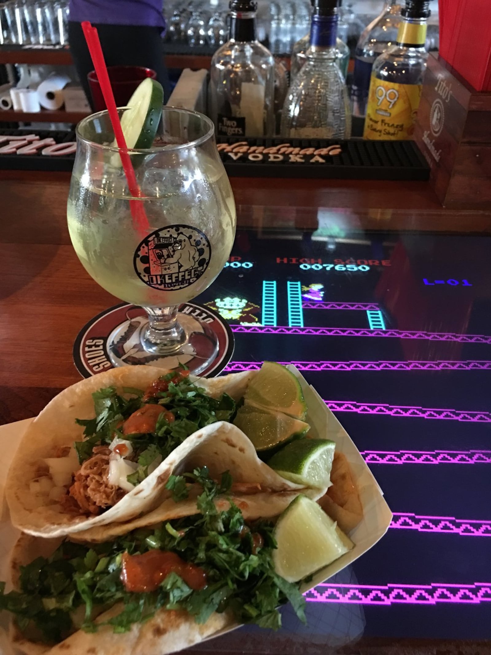 A margarita and tacos from Taqueria Mixteca on a recent visit to DK effect in Huffman Historic District. Contributed photo by Alexis Larsen