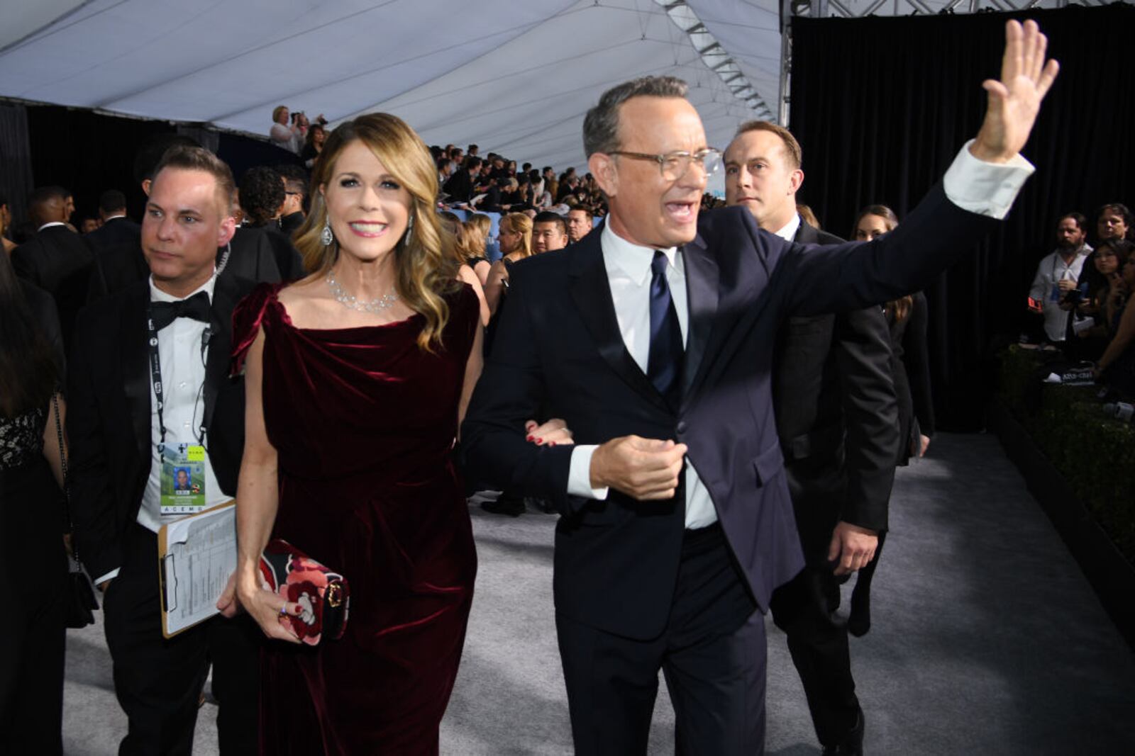 LOS ANGELES, CALIFORNIA - JANUARY 19: (L-R) Rita Wilson and Tom Hanks attend the 26th Annual Screen ActorsÂ Guild Awards at The Shrine Auditorium on January 19, 2020 in Los Angeles, California. 721407 (Photo by Dimitrios Kambouris/Getty Images for Turner)