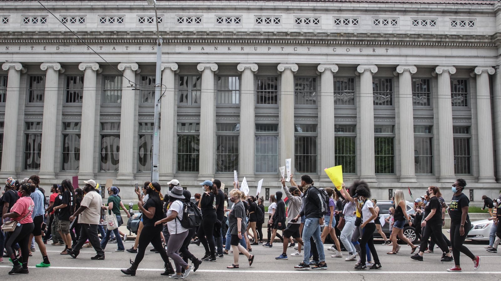 A protest event that began at the federal building in downtown Dayton on Saturday, May 30, 2020, moved to the area of Jones Street and Wayne Avenue, where police stopped marchers from entering U.S. 35 by using pepper spray balls and a line of officers. MARSHALL GORBY / STAFF