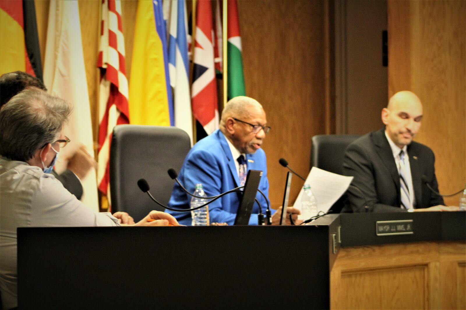 The Dayton City Commission at its Wednesday night meeting. CORNELIUS FROLIK / STAFF