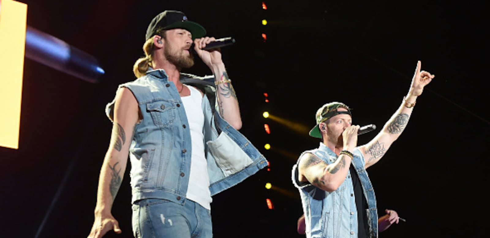 INDIO, CA - APRIL 27:  Brian Kelley (L) and Tyler Hubbard of Florida Georgia Line perform onstage during 2018 Stagecoach California's Country Music Festival at the Empire Polo Field on April 27, 2018 in Indio, California.  (Photo by Kevin Winter/Getty Images for Stagecoach)