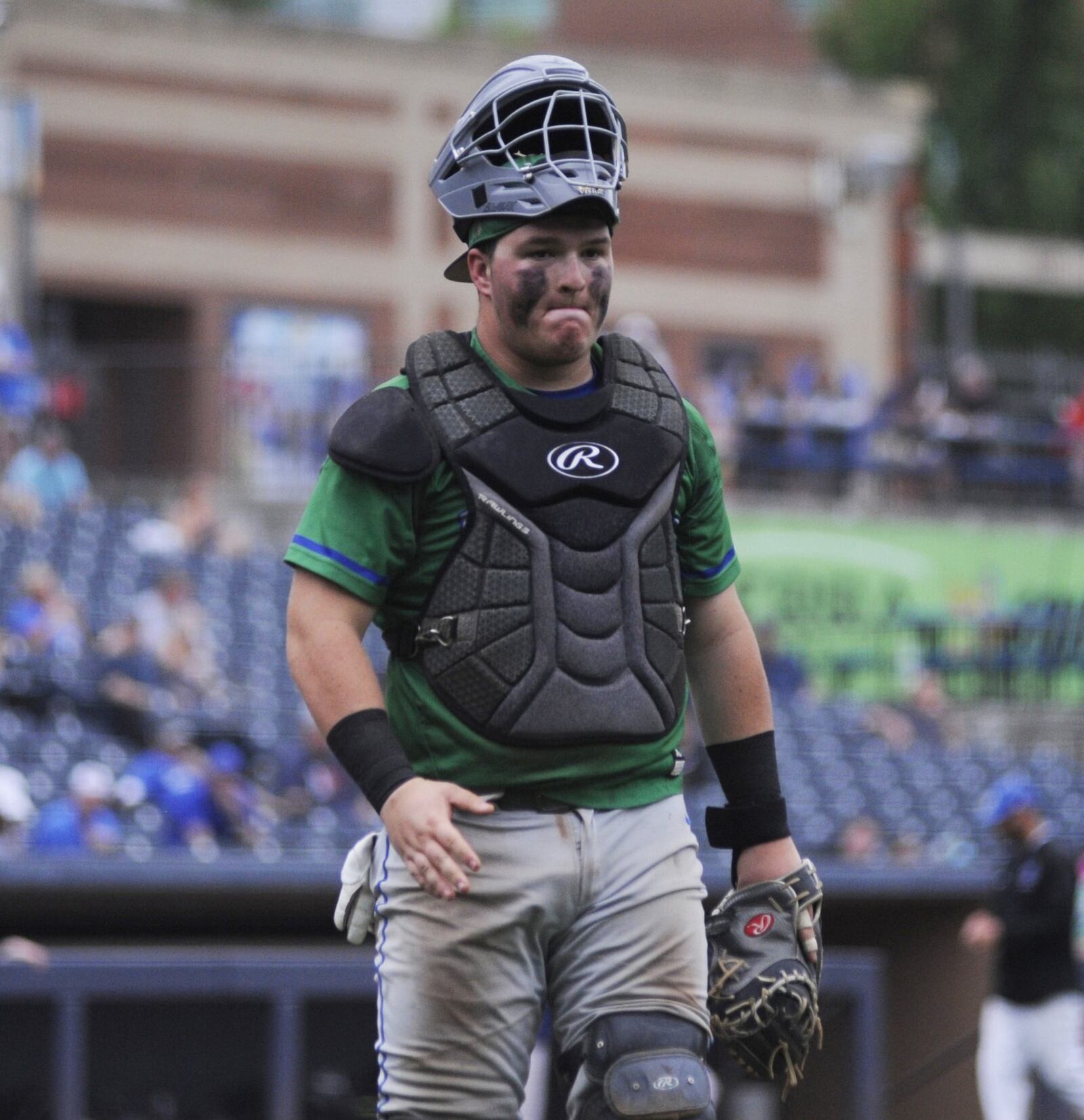 CJ catcher Jacob Hieatt. Chaminade Julienne defeated Gates Mills Gilmour Academy 4-2 to defend its D-II high school baseball state championship at Canal Park in Akron on Sunday, June 9, 2019. MARC PENDLETON / STAFF