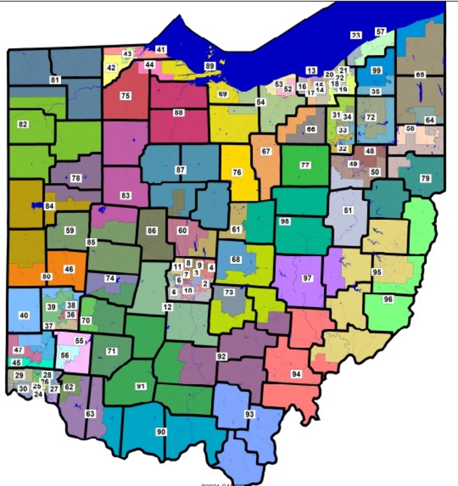 Republicans proposed this Ohio House map as part of a "backup" proposal late Monday, March 28 based on ones they previously passed on Feb. 24. The Ohio Supreme Court has ruled those Feb. 24 maps were unconstitutional because they did not reflect the state’s voters and unfairly favored Republicans.