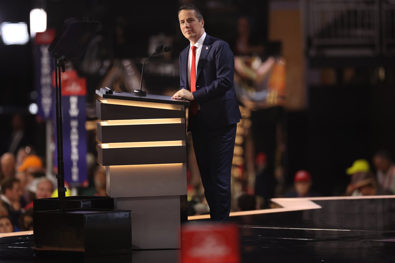 
                        FILE — Bernie Moreno, the Republican Senate candidate in Ohio, speaks at the Republican National Convention in Milwaukee, July 16, 2024. Moreno, a wealthy former car dealer and hard-right Republican, has defeated three-term Democratic Senator Sherrod Brown of Ohio, according to The Associated Press, giving the GOP enough seats to win the Senate majority unless Democrats pulled out an unexpected win in another competitive race. (Maddie McGarvey/The New York Times)
                      