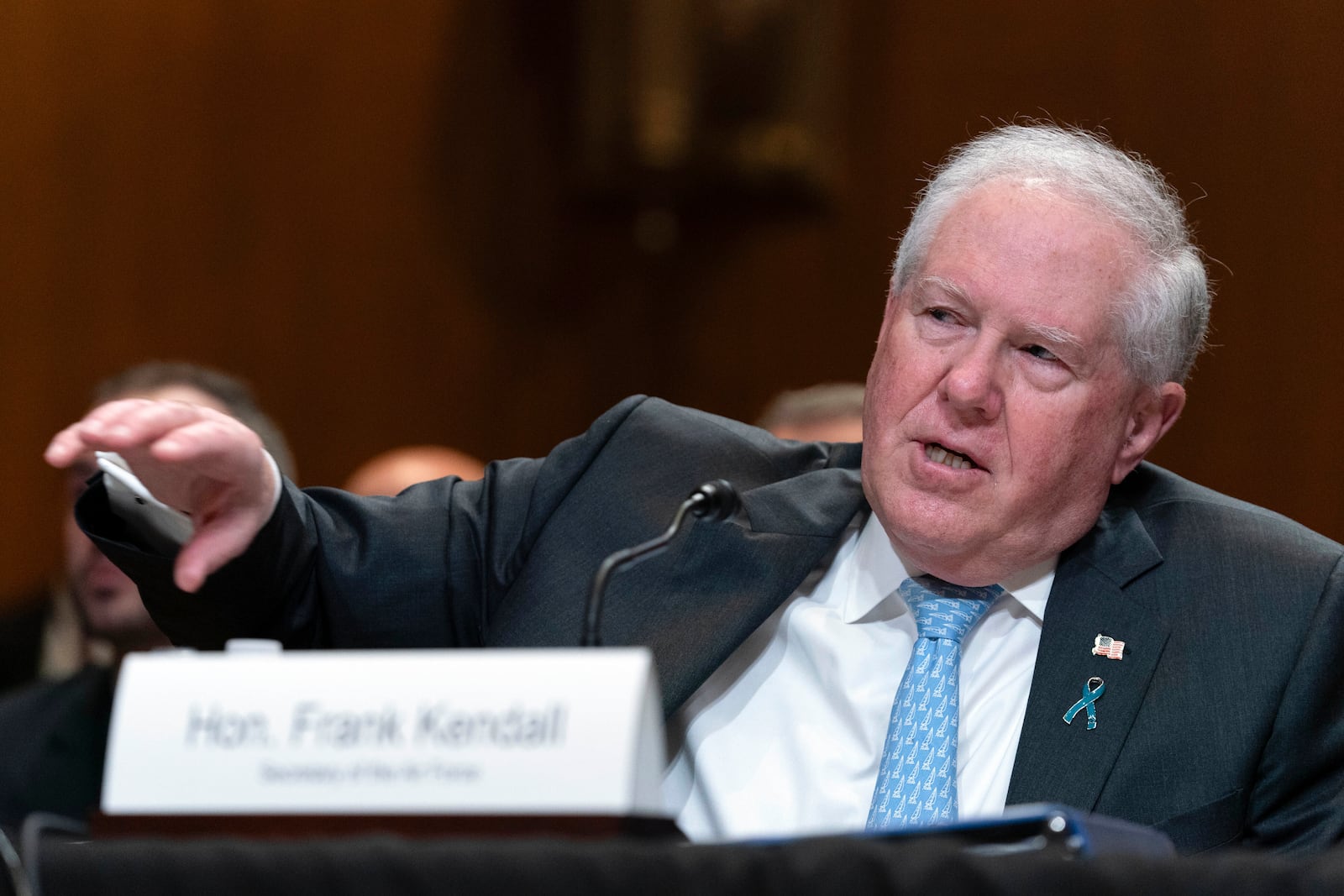 Secretary of the Air Force Frank Kendall testifies before Senate Committee on Appropriations - Subcommittee on Defense hearing on Capitol Hill in Washington, Tuesday, April 9, 2024. (AP Photo/Jose Luis Magana)