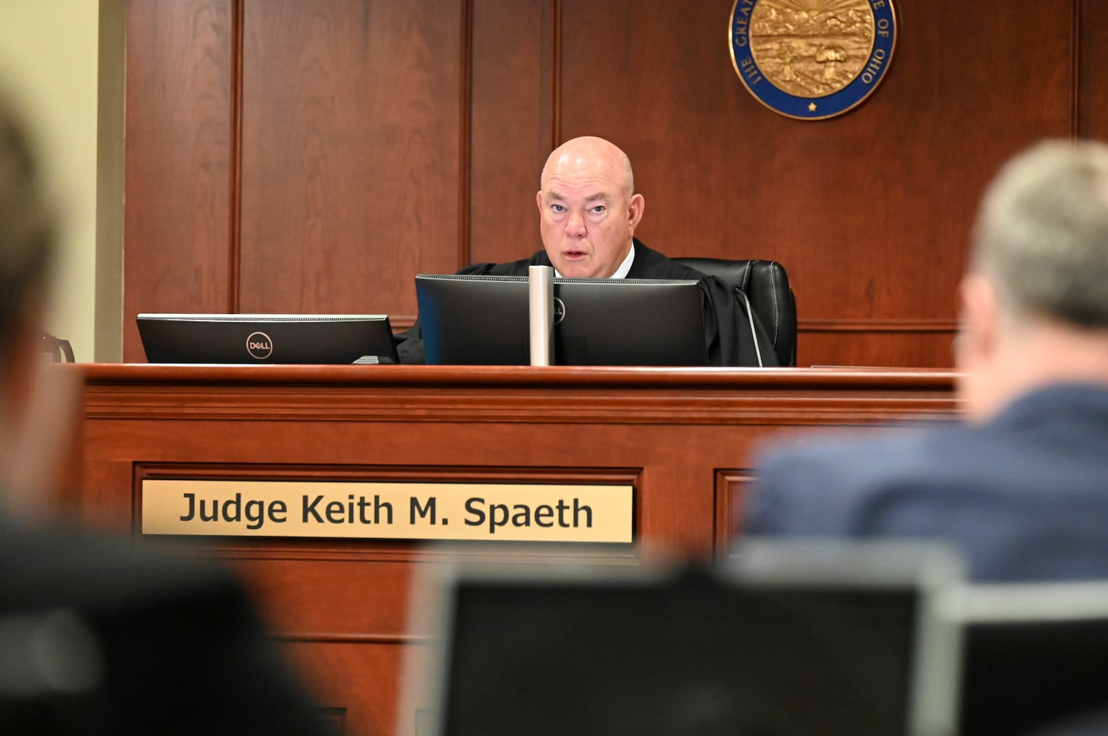 Pictured is Butler County Common Pleas Judge Keith Spaeth on Thursday, March 20, 2025, in what's called the super courtroom at the Butler County Government Services Center at 315 High St., Hamilton. MICHAEL D. PITMAN/STAFF