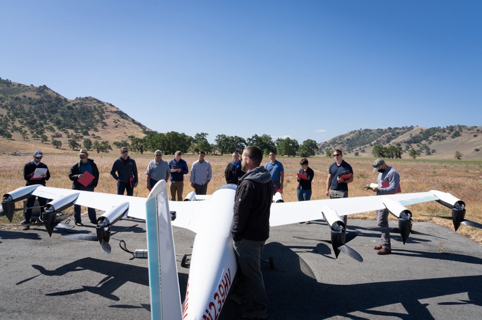 Kitty Hawk’s flight team and testers from the Air Force and Marine Corps have a question-and-answer exchange between to explore Heaviside’s simplicity of maintenance and supportability. CONTRIBUTED PHOTO/KITTY HAWK