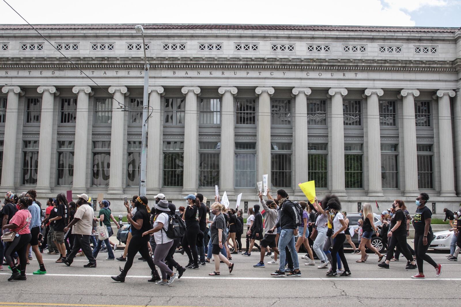 A protest event that began at the federal building in downtown Dayton on Saturday, May 30, 2020, moved to the area of Jones Street and Wayne Avenue, where police stopped marchers from entering U.S. 35 by using pepper spray balls and a line of officers. MARSHALL GORBY / STAFF