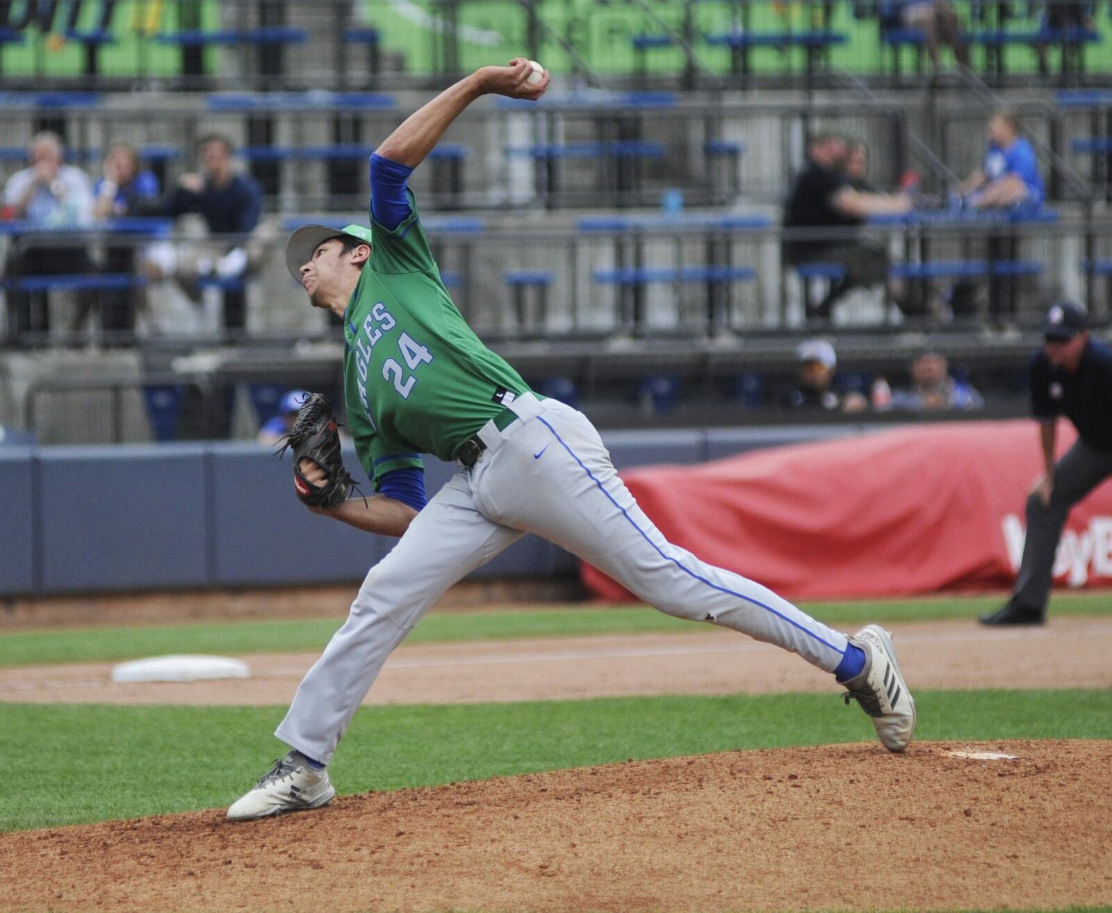 CJ pitcher Sebastian Gongora. Chaminade Julienne defeated Gates Mills Gilmour Academy 4-2 to defend its D-II high school baseball state championship at Canal Park in Akron on Sunday, June 9, 2019. MARC PENDLETON / STAFF