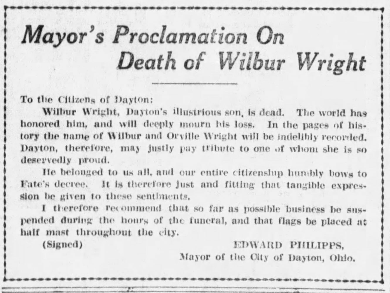 Wilbur Wright death pages