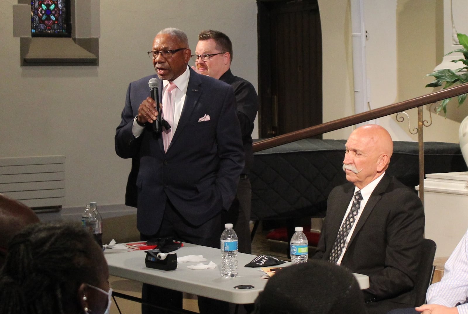 Dayton City Commissioner Jeff Mims Jr. and Rennes Bowers at a recent candidate forum. CORNELIUS FROLIK / STAFF