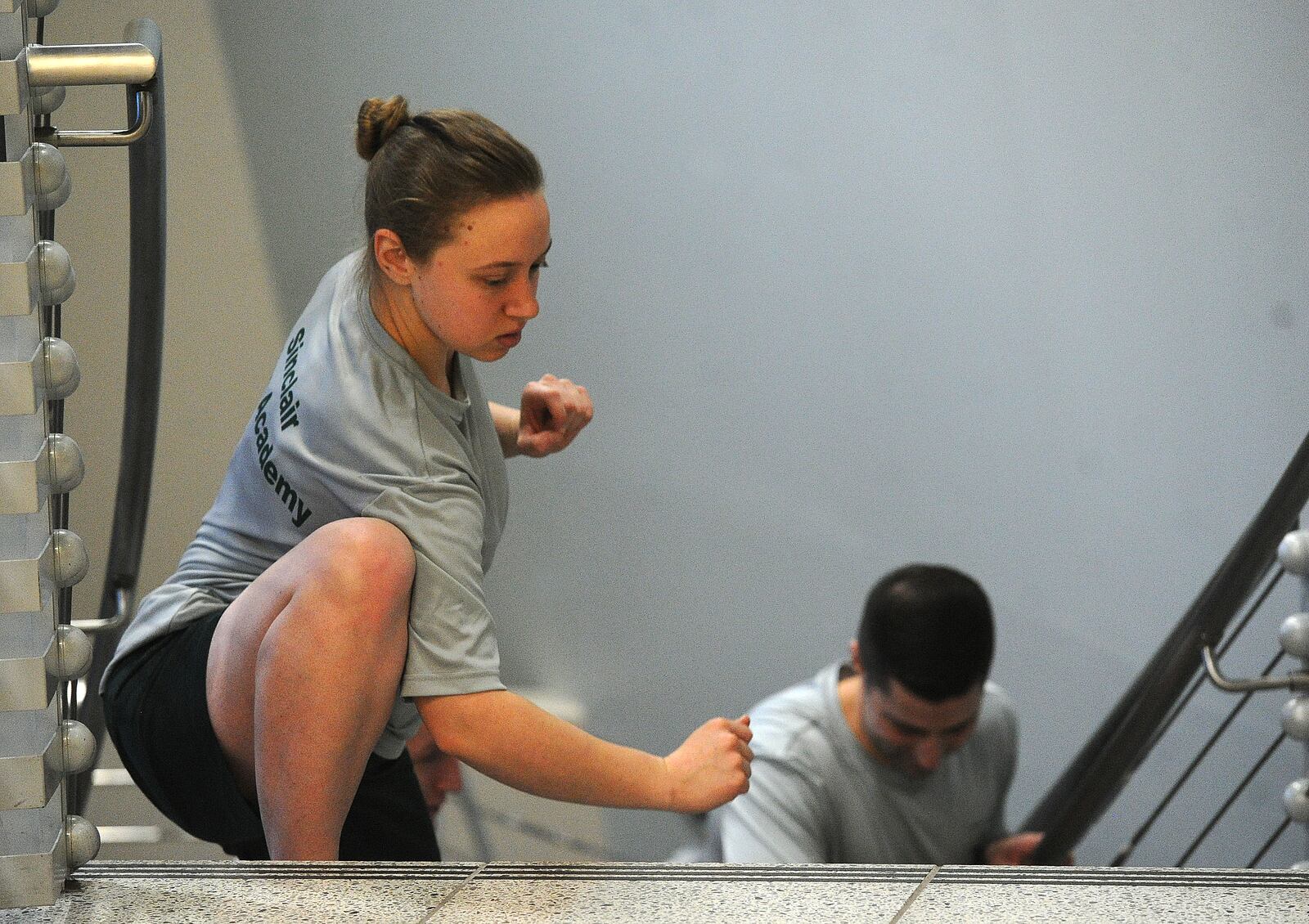 Reporter London Bishop during morning physical training at Sinclair Community College, Jan. 11, 2024. MARSHALL GORBY\STAFF