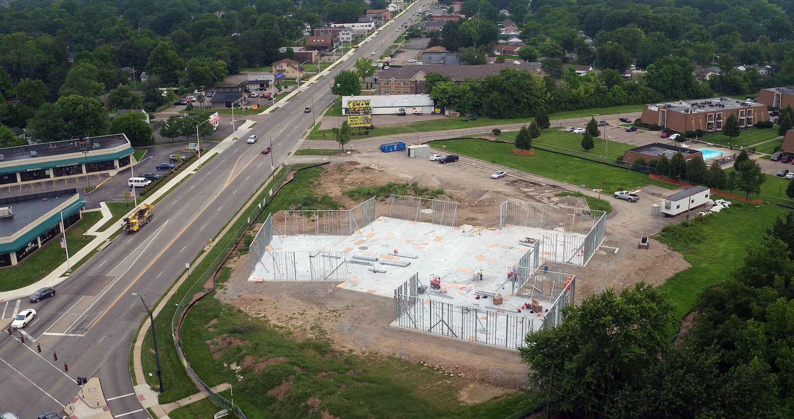 The new Wilmington-Stroop Branch Library is taking shape at the corner of Stroop and Wilmington in Kettering.  The new library will be 51%  larger than the old branch and is expected to open in spring 2019.   TY GREENLEES / STAFF