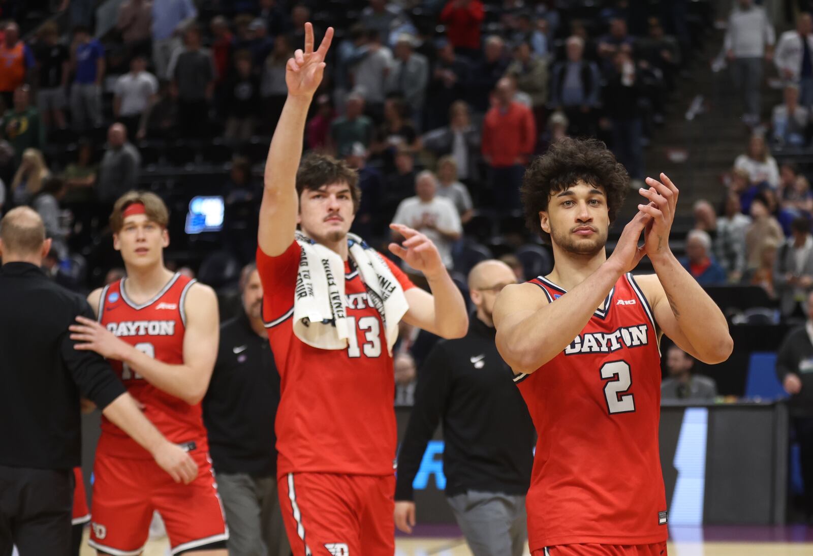 Dayton' against Arizona in the second round of the NCAA tournament on Saturday, March 23, 2024, at the Delta Center in Salt Lake City, Utah. David Jablonski/Staff