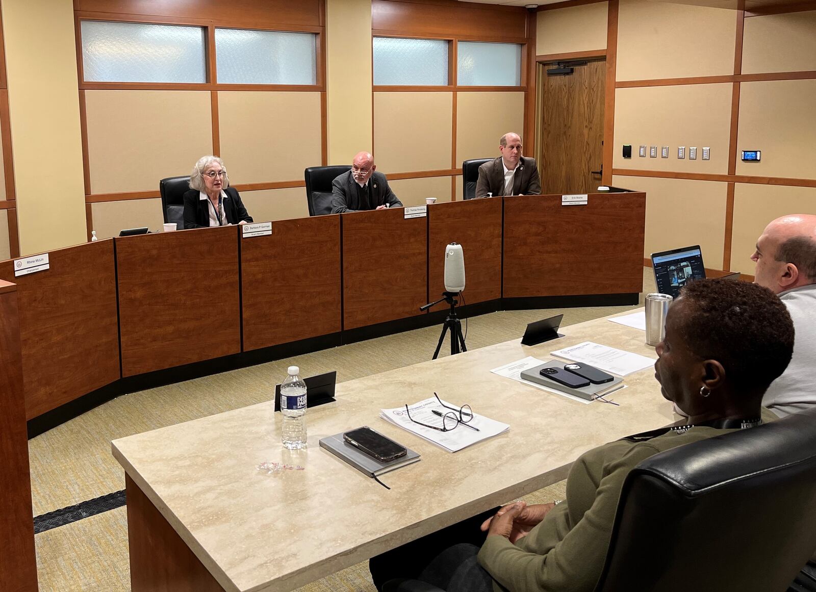 Montgomery County Board of Elections at a reconsideration meeting on Friday where it voted 2 to 1 to put David Esrati's name on the May 2 ballot in the Dayton City Commission races. CORNELIUS FROLIK / STAFF