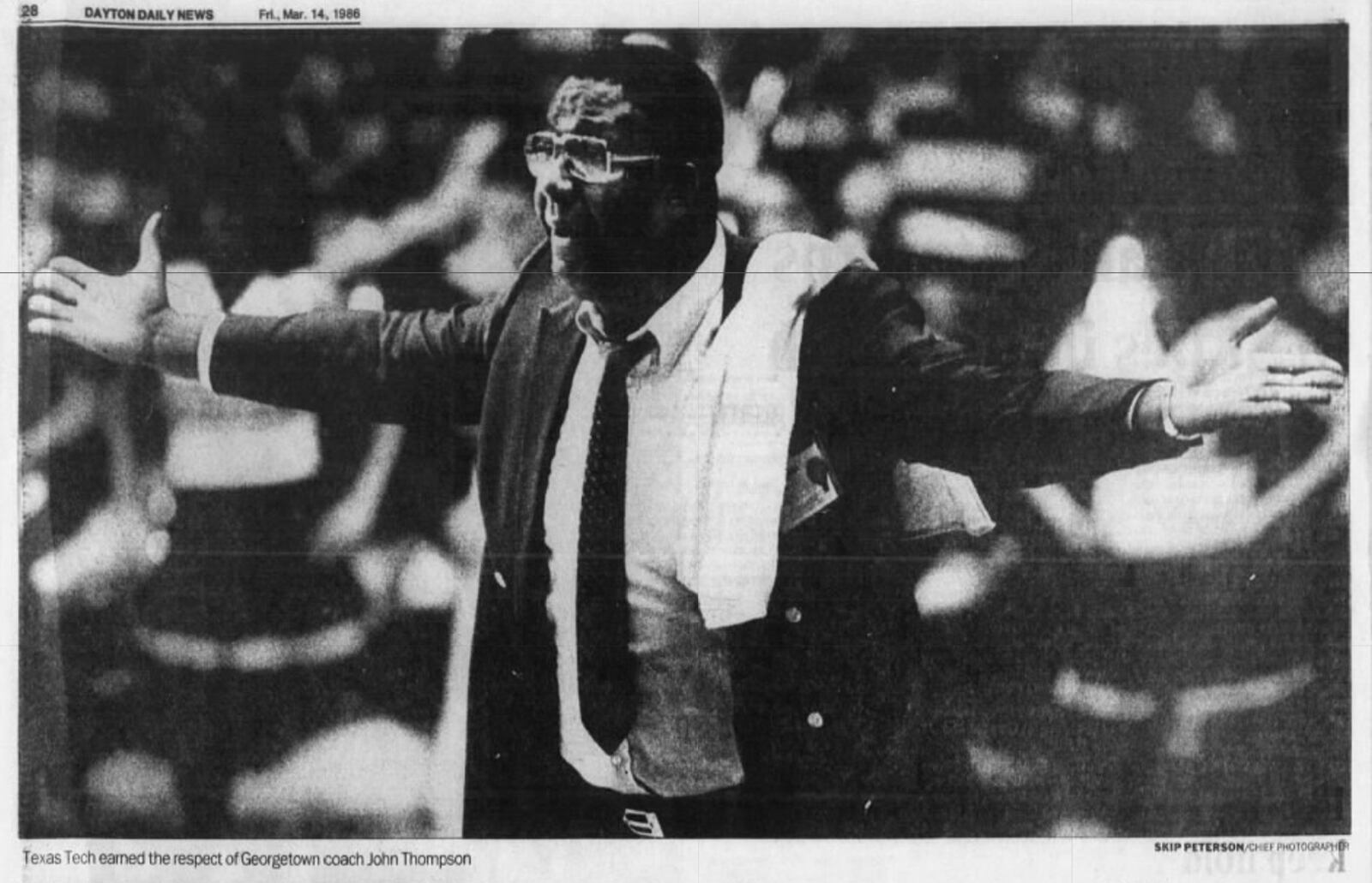 Georgetown's John Thompson at UD Arena in 1986 NCAA tournament. Photo by Skip Peterson